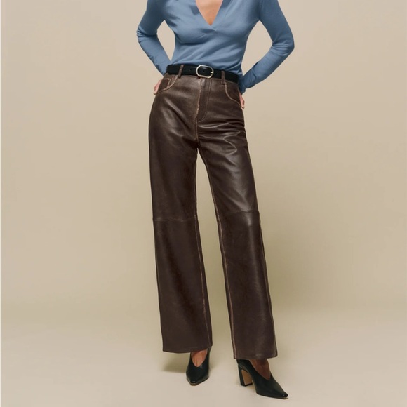 Reformation Pants - Petites Veda Kennedy Wide Leg Leather Pant like new